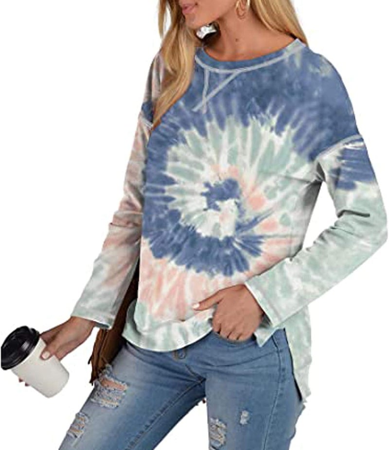 woobles Womens Sweatshirts for Ladies Tie Dye Printed Embroidery Collar Tunic Gradient Blouses Long Sleeve Pullovers - Image 4